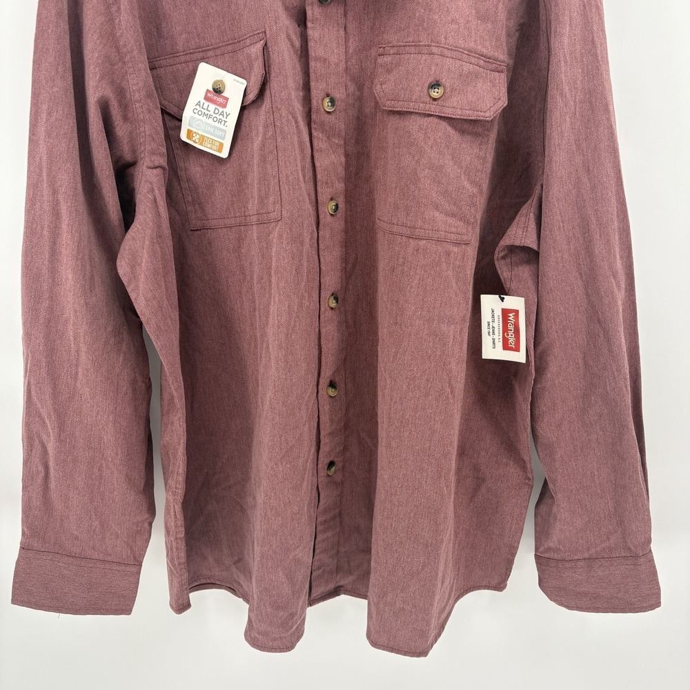 Wrangler Epic Soft Shirt Men 2XL Burgundy Button Up Utility Pocket Work Wear NWT - Picture 4 of 9